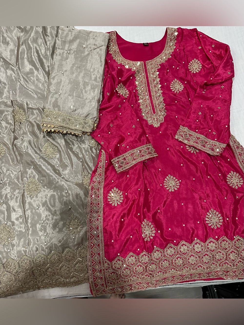 Gharara Suit - Ladies Red & Cream Embroidered Party Dress Set